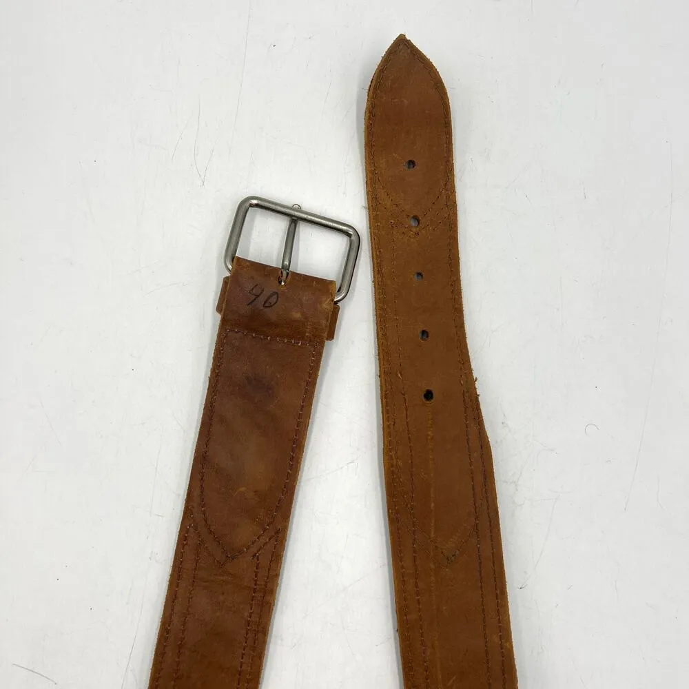 Handmade Leather Belt Woven Tribal Animal Motifs Green Tan - Image 6