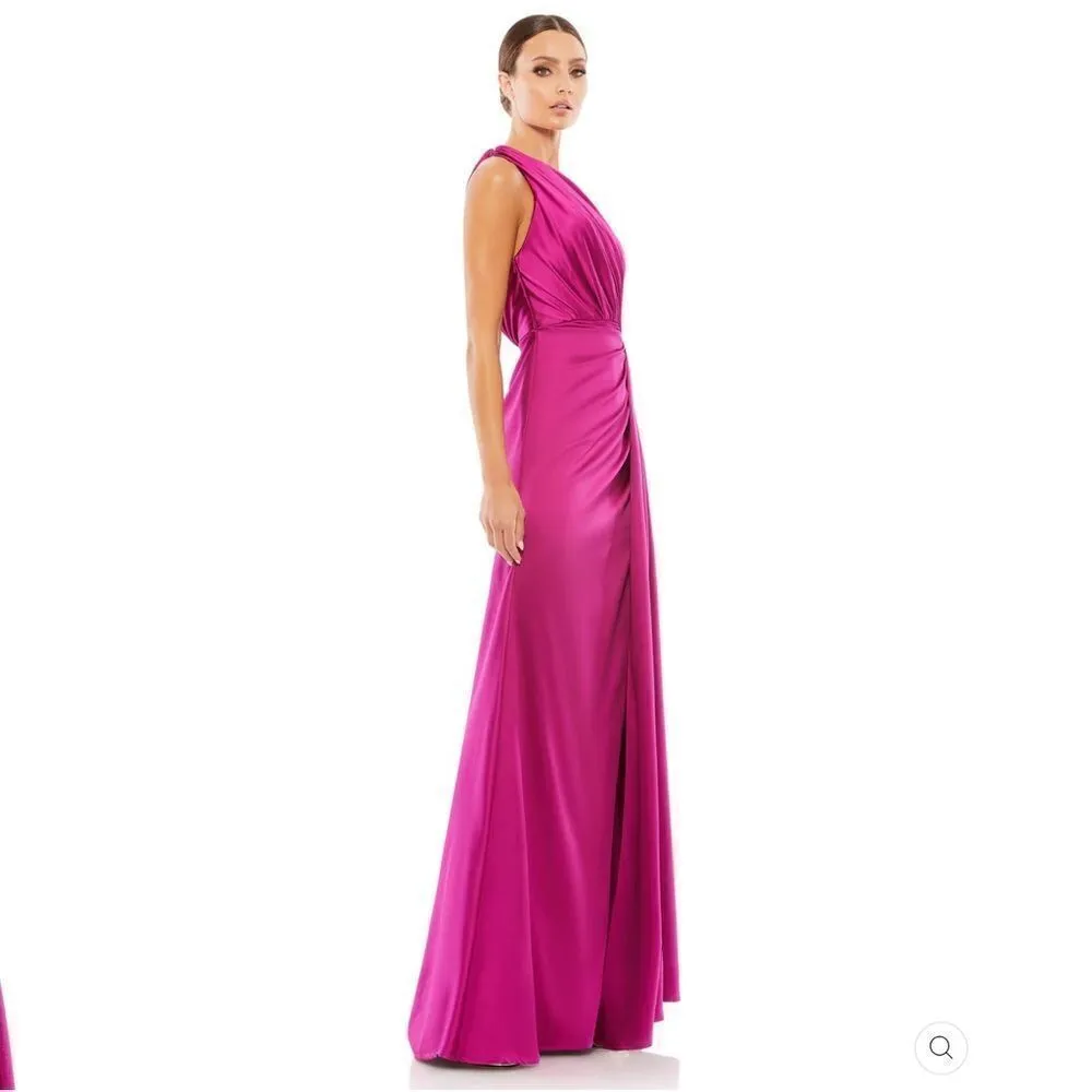 Mac Duggal 26654 Gathered One Shoulder Satin Faux Wrap Gown Dress - Image 6