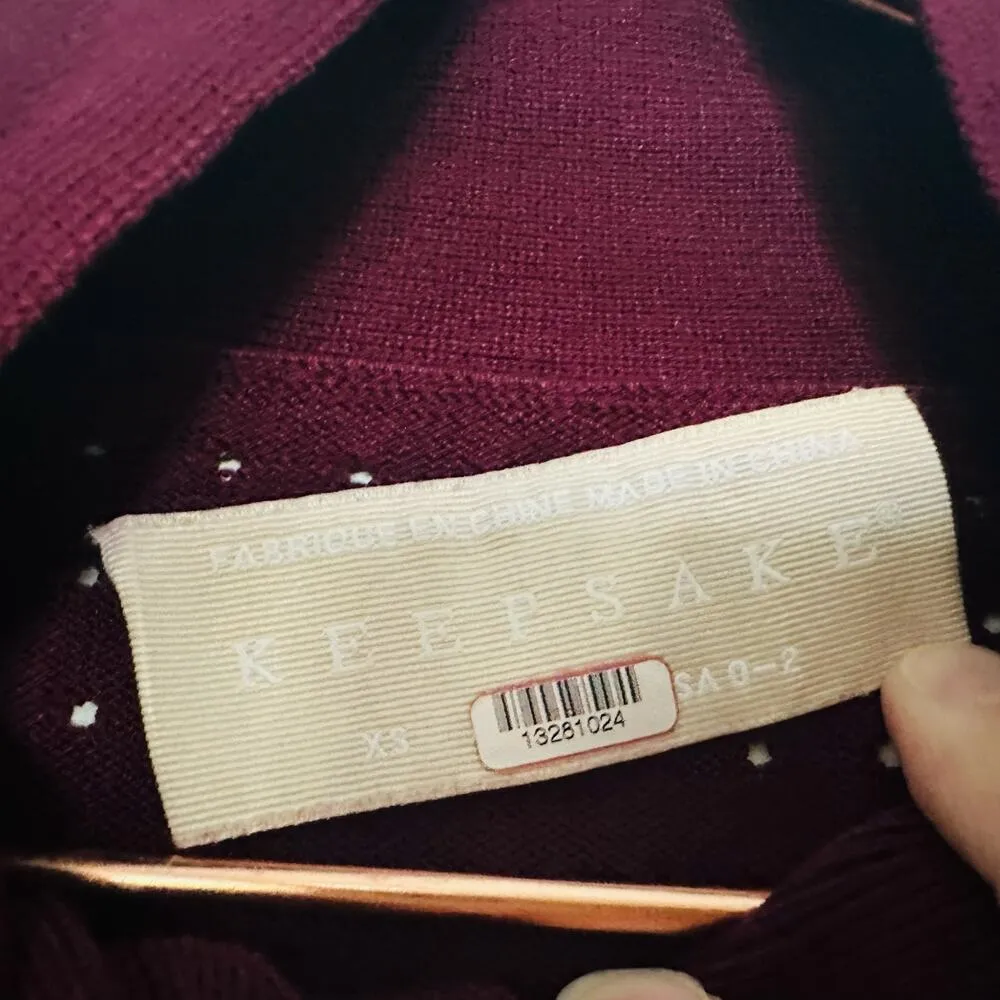 KEEPSAKE Dark Red Knit Long Sleeves High Neckline Key Hole Front Top Size XS - Image 9
