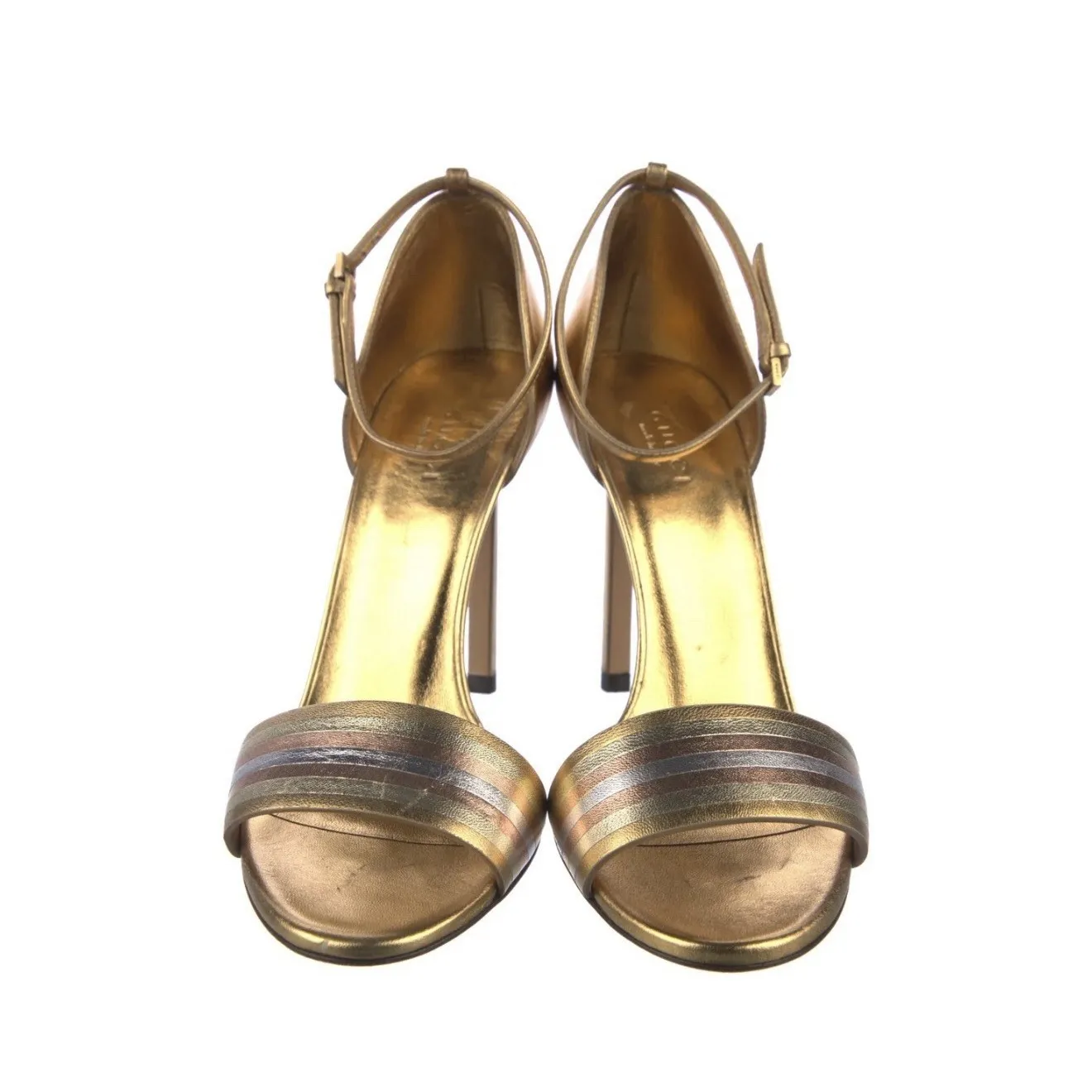 Gucci Gold Metallic Leather Cara High Heel Strappy Sandals Women's Size EU 38 - Image 3