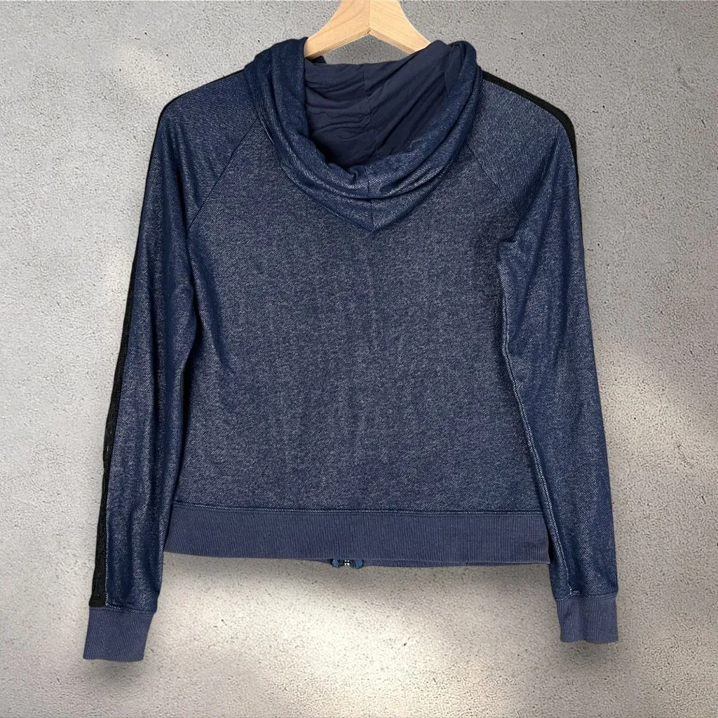 Bebe Rhinestone Logo Zip Hoodie Women’s Small Dark Blue Y2K 2000 Retro Lace Trim - Image 4