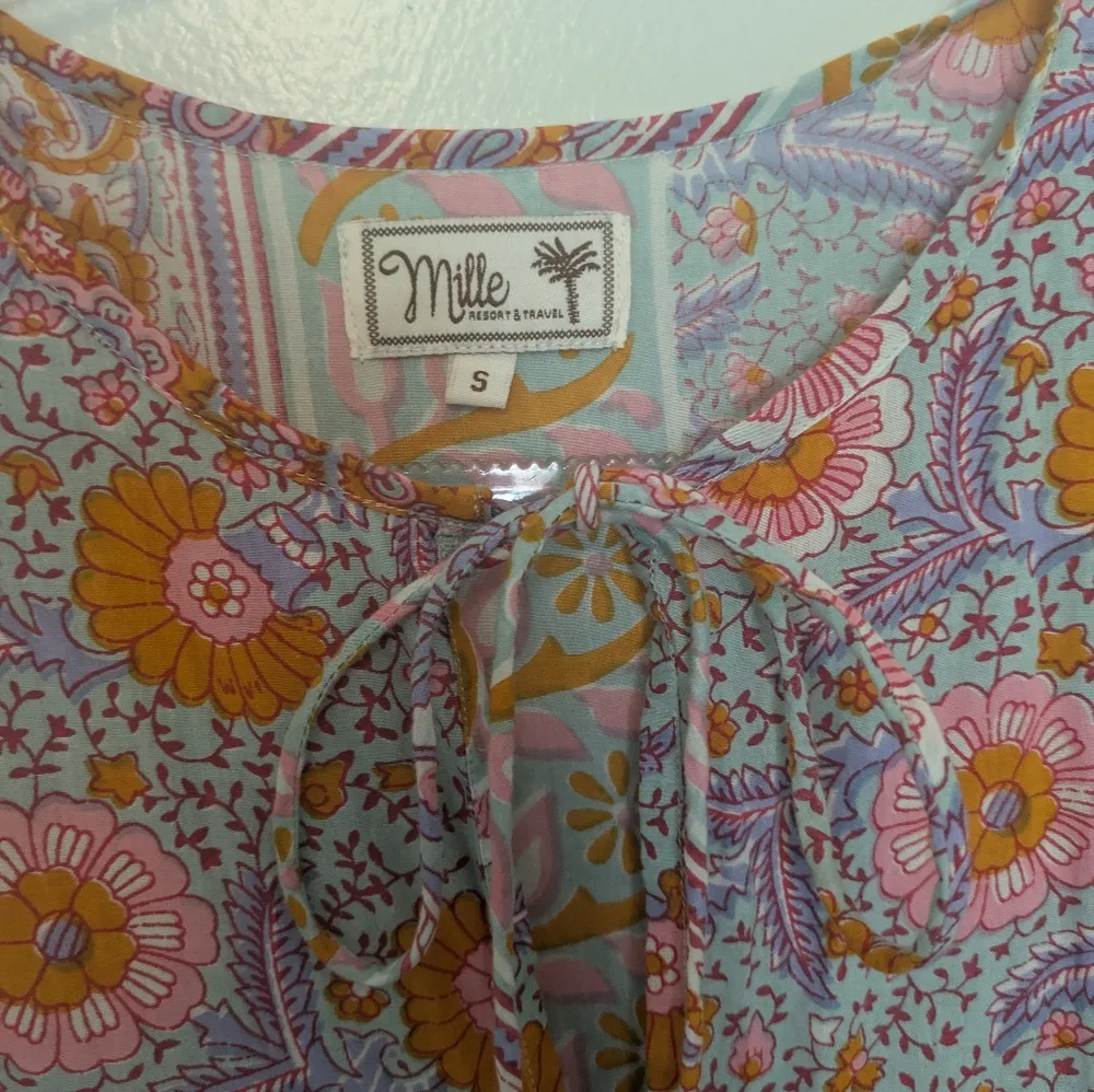 Mille Palace Midi Dress Floral Colorful Tassels Mixed Print Small Orange - Image 4