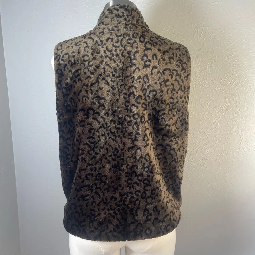 Leopard Faux‎ Fur Vest Brown Black Zip Front Size L Chic Winter Statement Layer Size L - Image 6