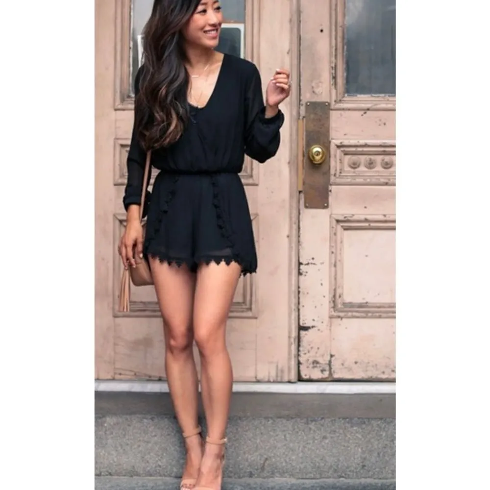 ASTR The Label Womens Roseanne Pleated Black Romper small - Image 10