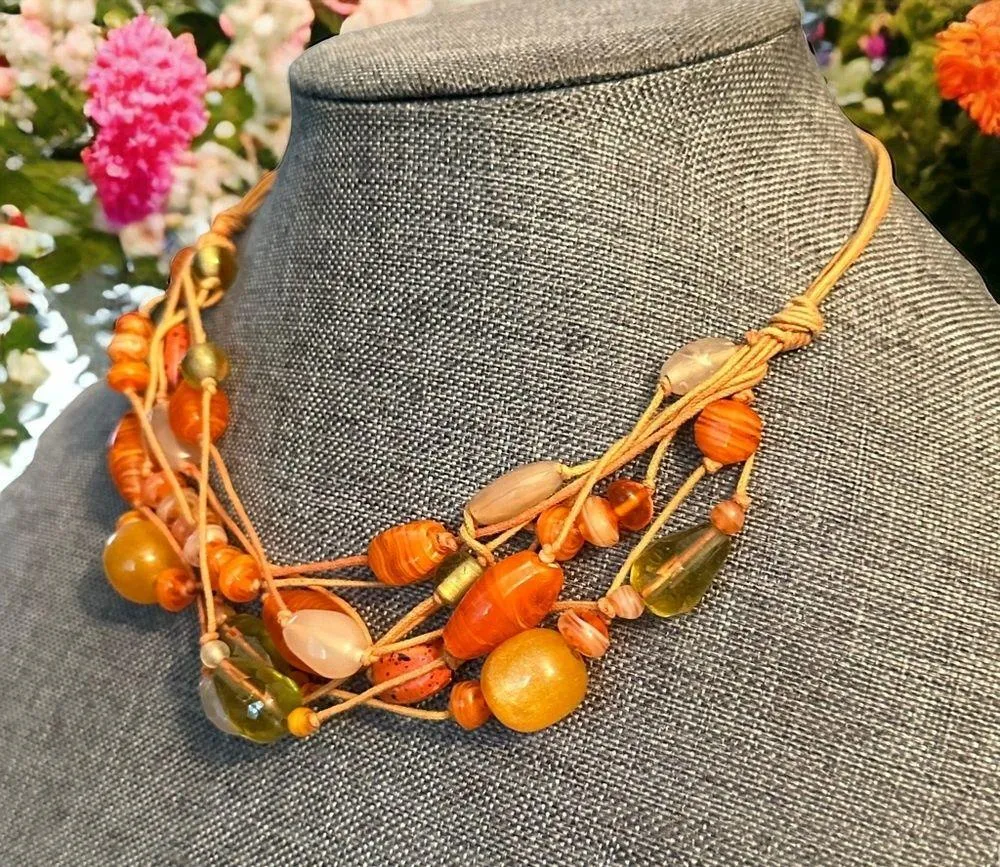 Avenue orange multi bead necklace - Image 2