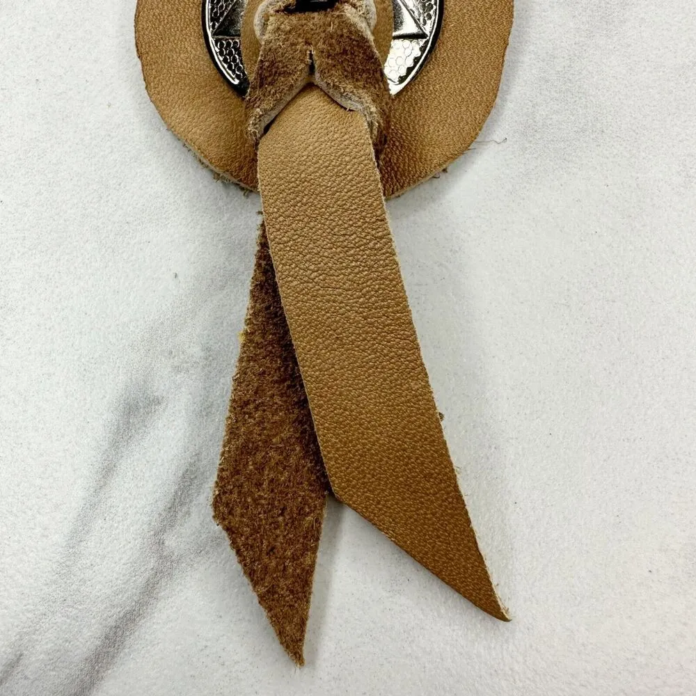 Soft Brown Leather Fringe Western Concho Boho Keychain Keyring - Image 6