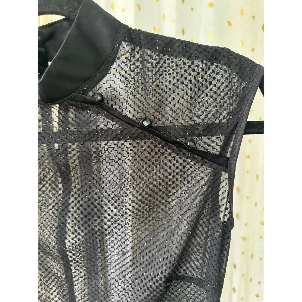 CDC Sheer Mesh Metallic Geometric Semi Evaded Gothic Asian Inspired Midi Dress 6 - Image 3