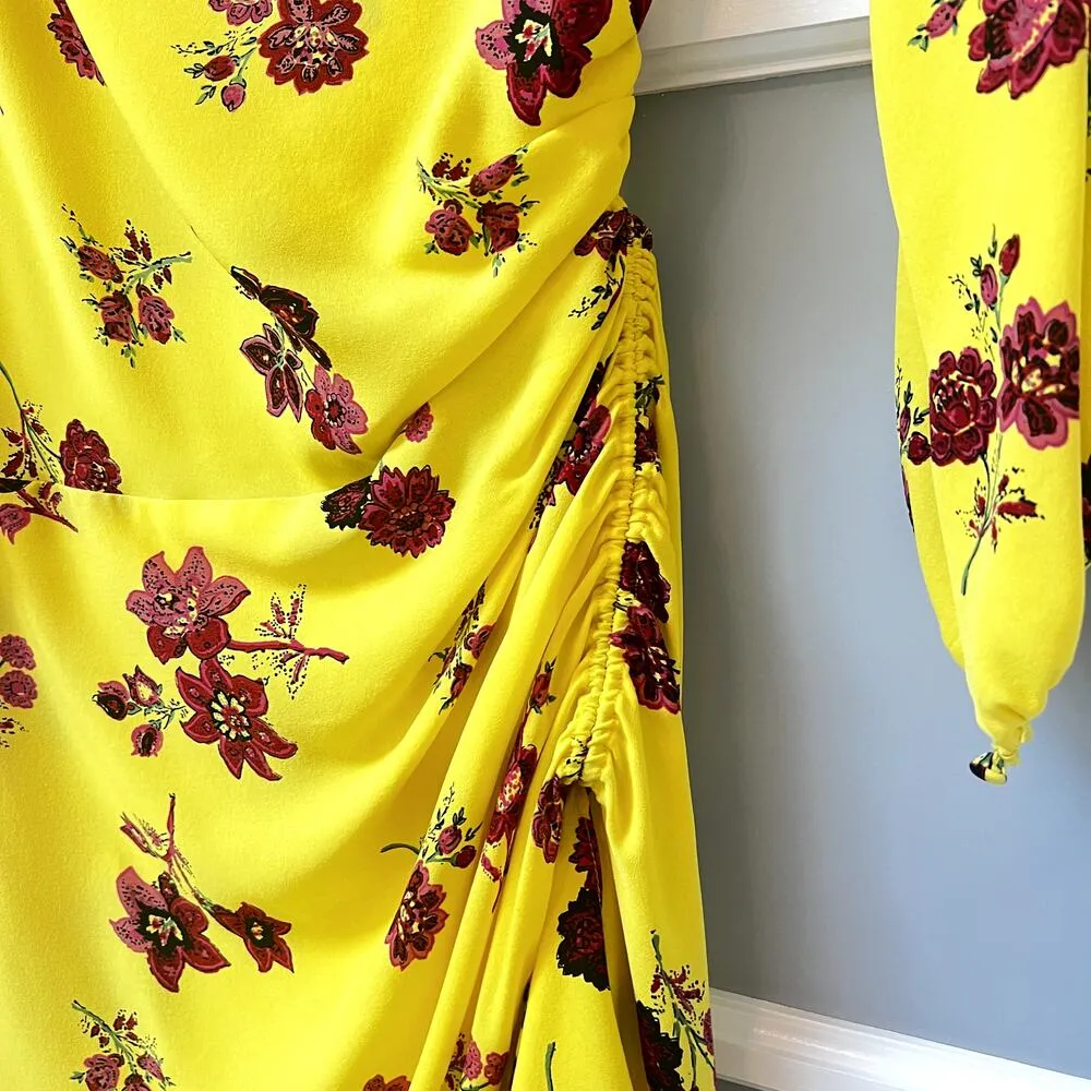 A.L.C. Florence Floral One Shoulder Blouson Ruched Silk Dress Size 4 - Image 4