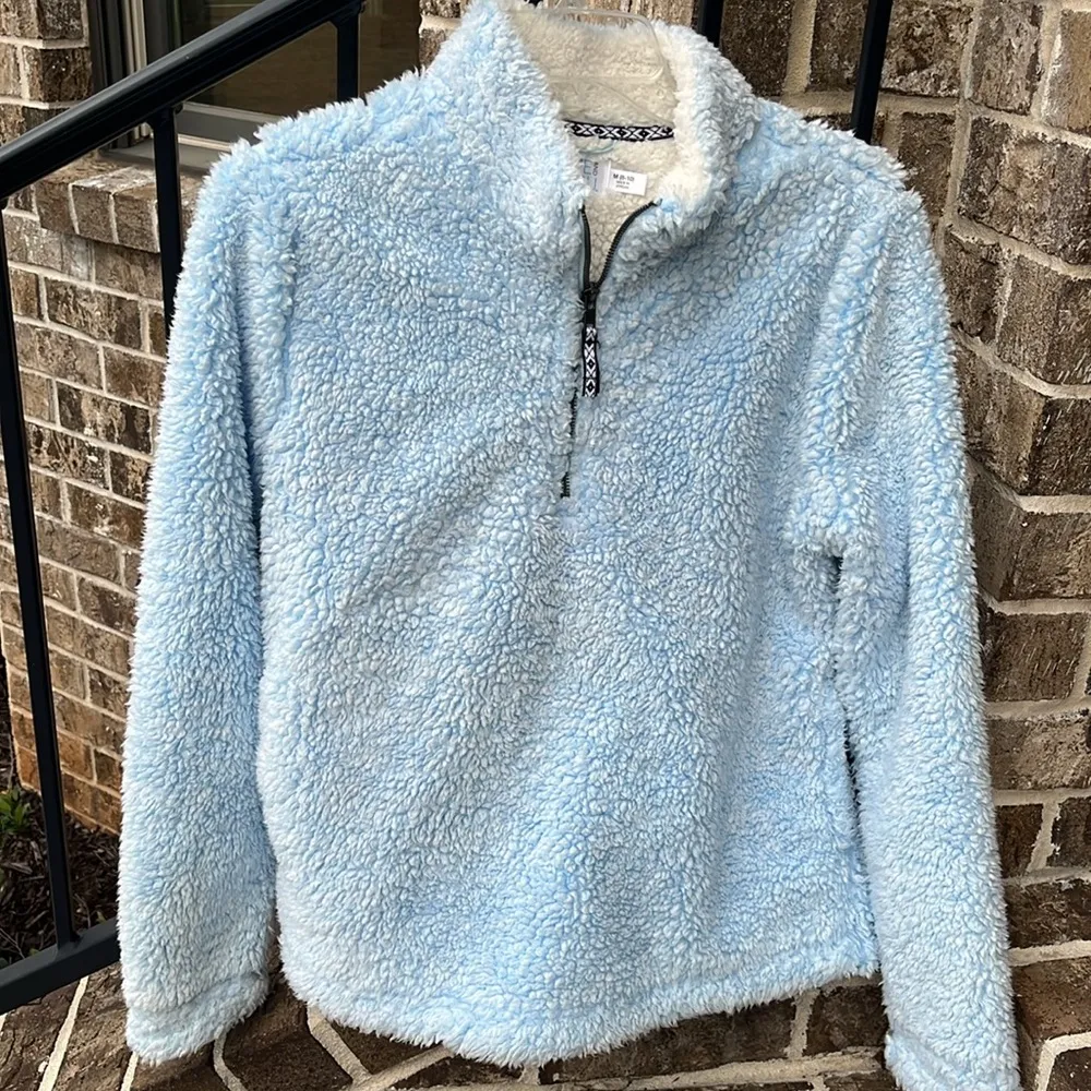 Sherpa Pullover Baby Blue Zip Neck Womens Small Pockets - Image 9