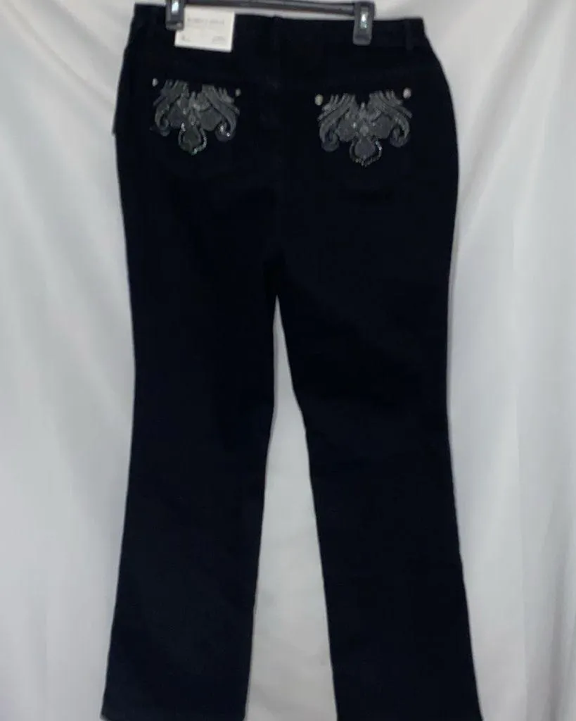 NWT Christopher & Banks Wo SIZE 14 AVG Black Jeans SILVER-THREADS BEAD DESIGN - Image 9