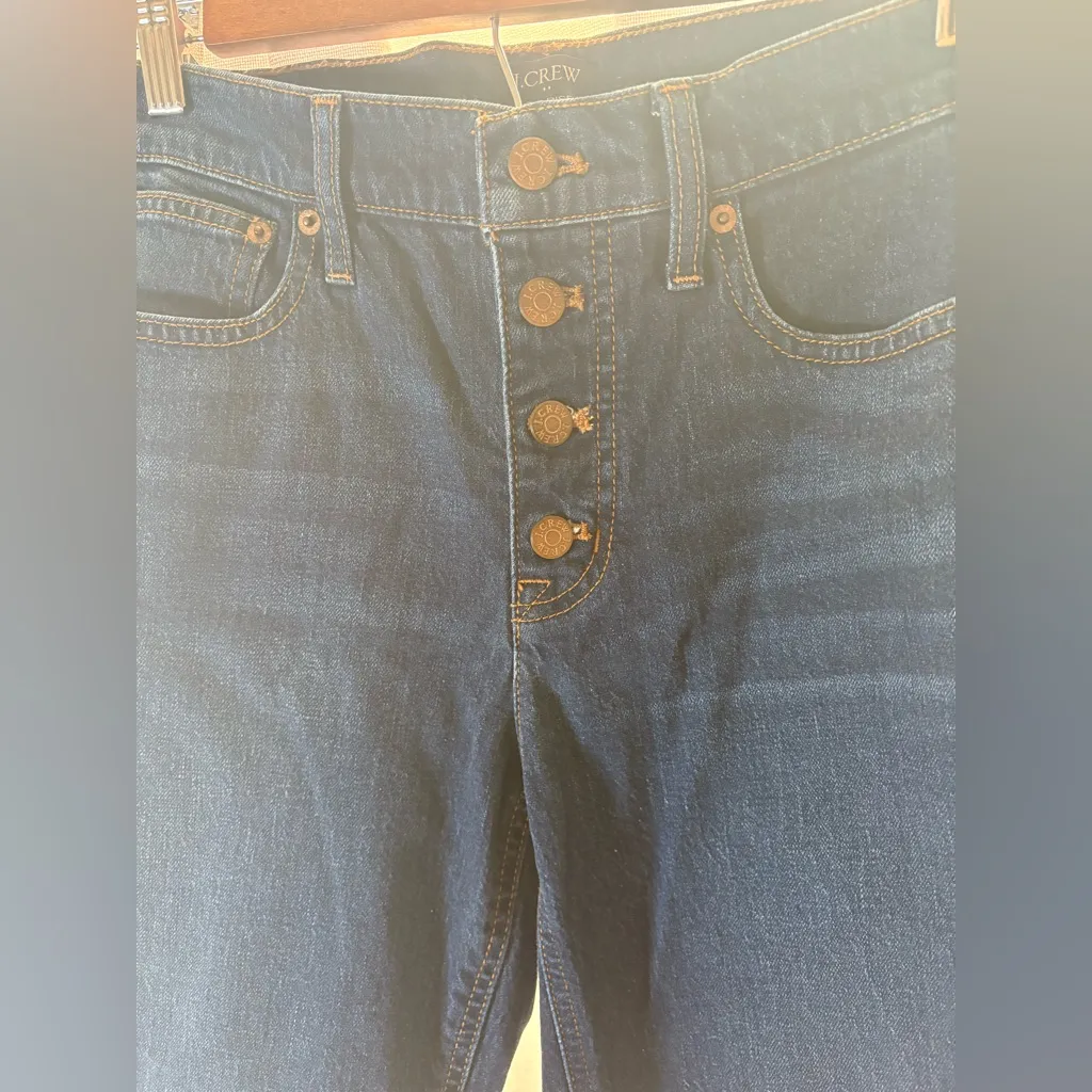 J. CREW Flare Crop Jeans Stretch Denim Button Fly Ankle Dark Wash‎ 5 Pocket 485 - Image 6