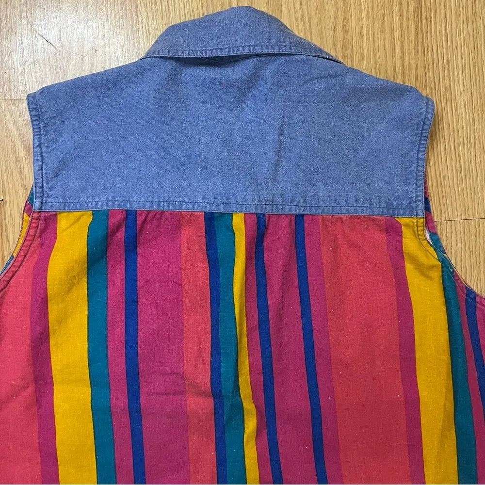 Sorrel International 90's Denim Blouse Vest Button Front Striped Retro Women’s M Blue Size M - Image 7