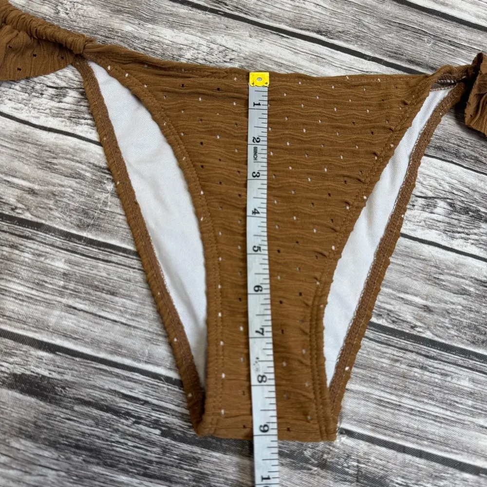 Unbranded Women's Cheeky Ruffle Bikini Bottoms Cognac Brown L LG Large Textured - Image 8