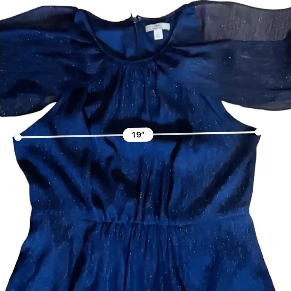 H Halston Navy Blue  Metallic Thread Long Evening Gown Dress Size 14 - Image 8