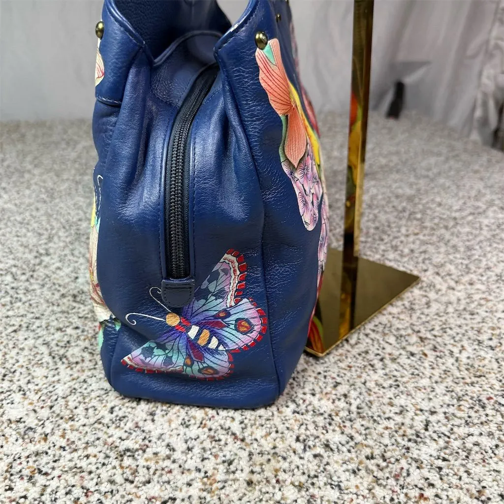 Anuschka Handpainted Butterfly Floral Hobo Bag Multicolor Large - Image 2