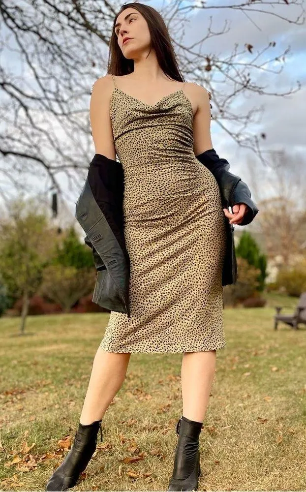 Diane Von Furstenburg 90s Vintage Stretch Silk Draped Cowl Neck Midi Slip Dress - Image 2