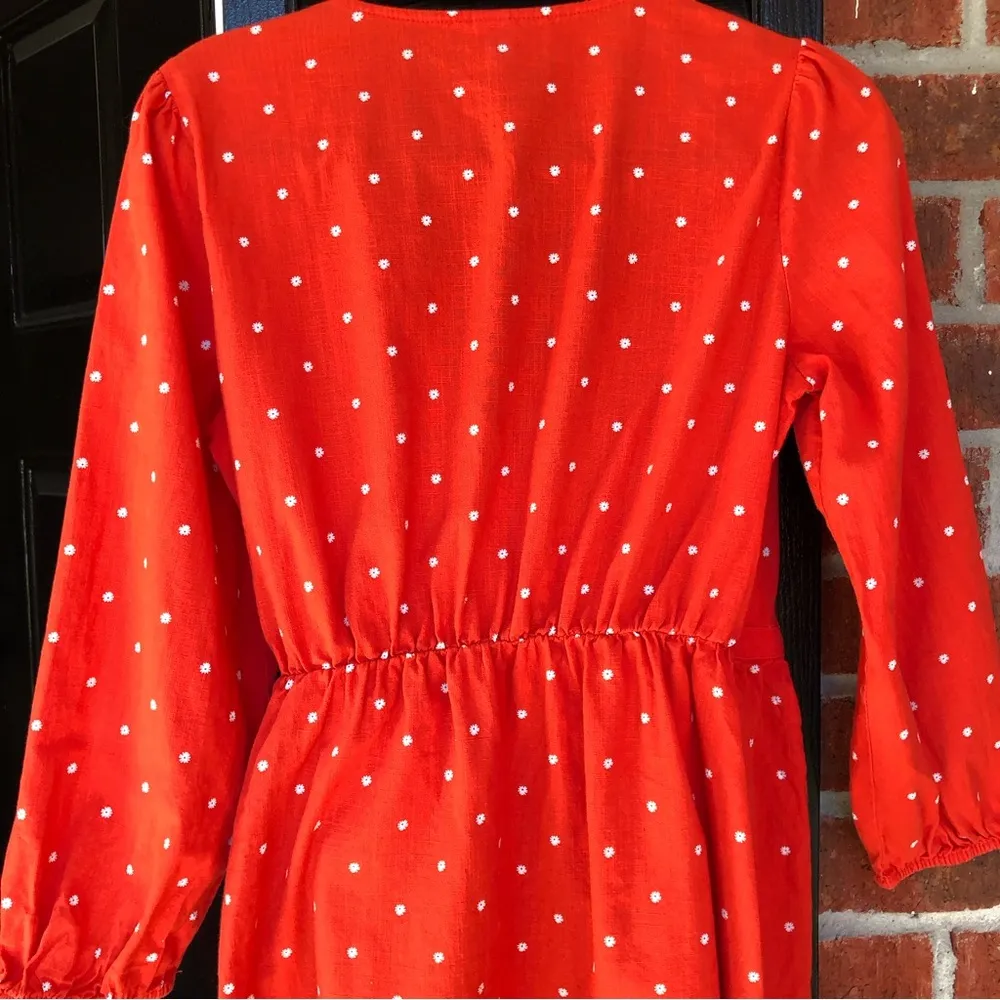 Daisy Embroidered Wrap Dress red M - Image 9