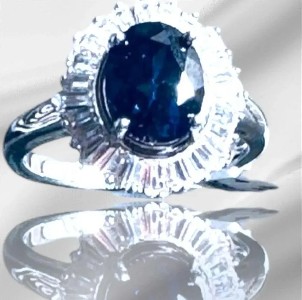Sterling Silver Oval Created Sapphire Halo Ring Classic Elegant Style Size 7.5 Blue - Image 6