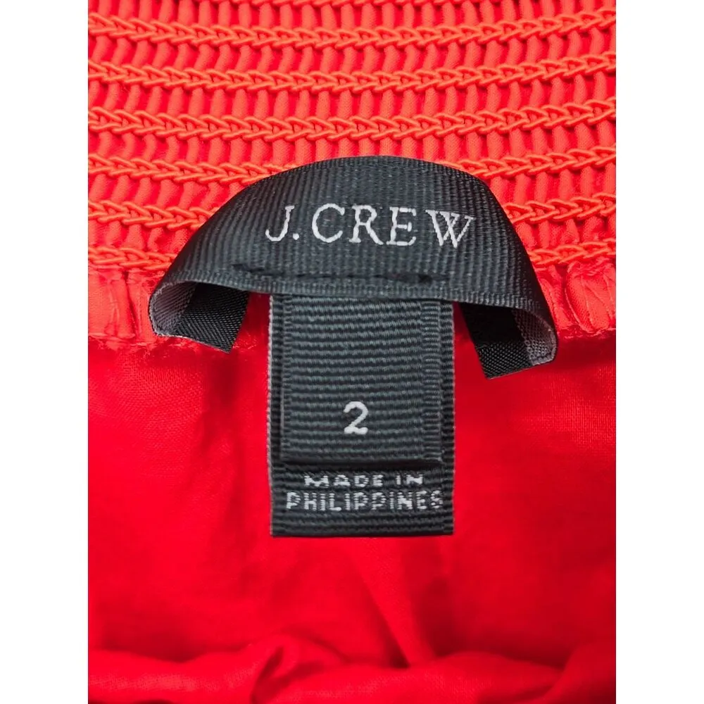 J. Crew Women Off The Shoulder Orange Cotton Babydoll Smocked Dress Size 2 - Image 7