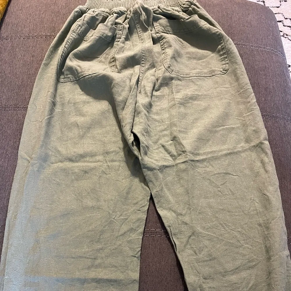 Linen Blend Green Joggers - Image 2