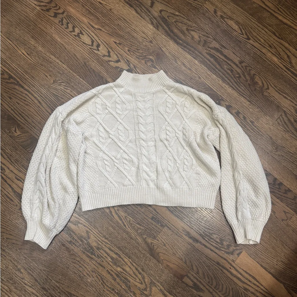 SHEIN tan beige cable knit mock neck puff sleeve oversized sweater - Image 3