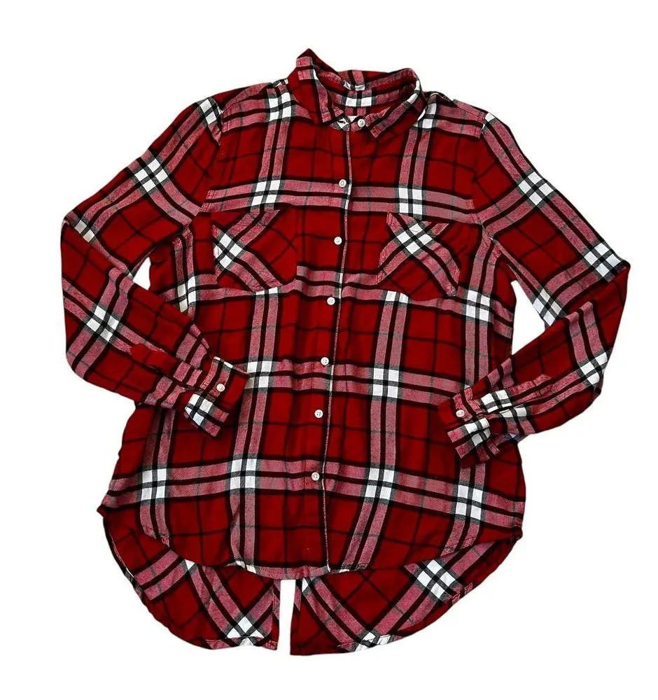 Lucky Brand Red Plaid Shirt Women Top Size Medium | 62-10 - Image 3
