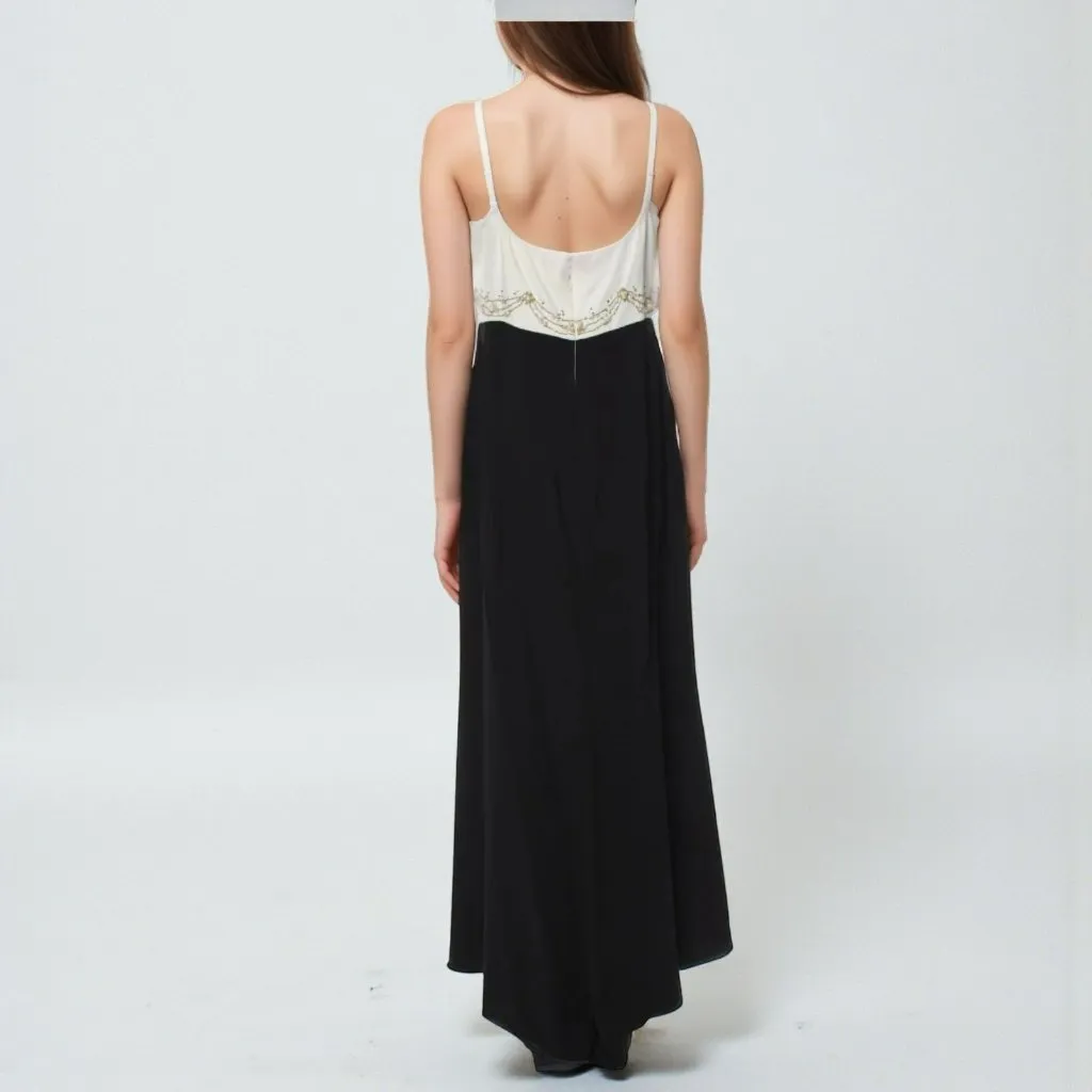 Badgley Mischka Beaded Waist Formal Gown Black White Size 10 Maxi Dress - Image 2