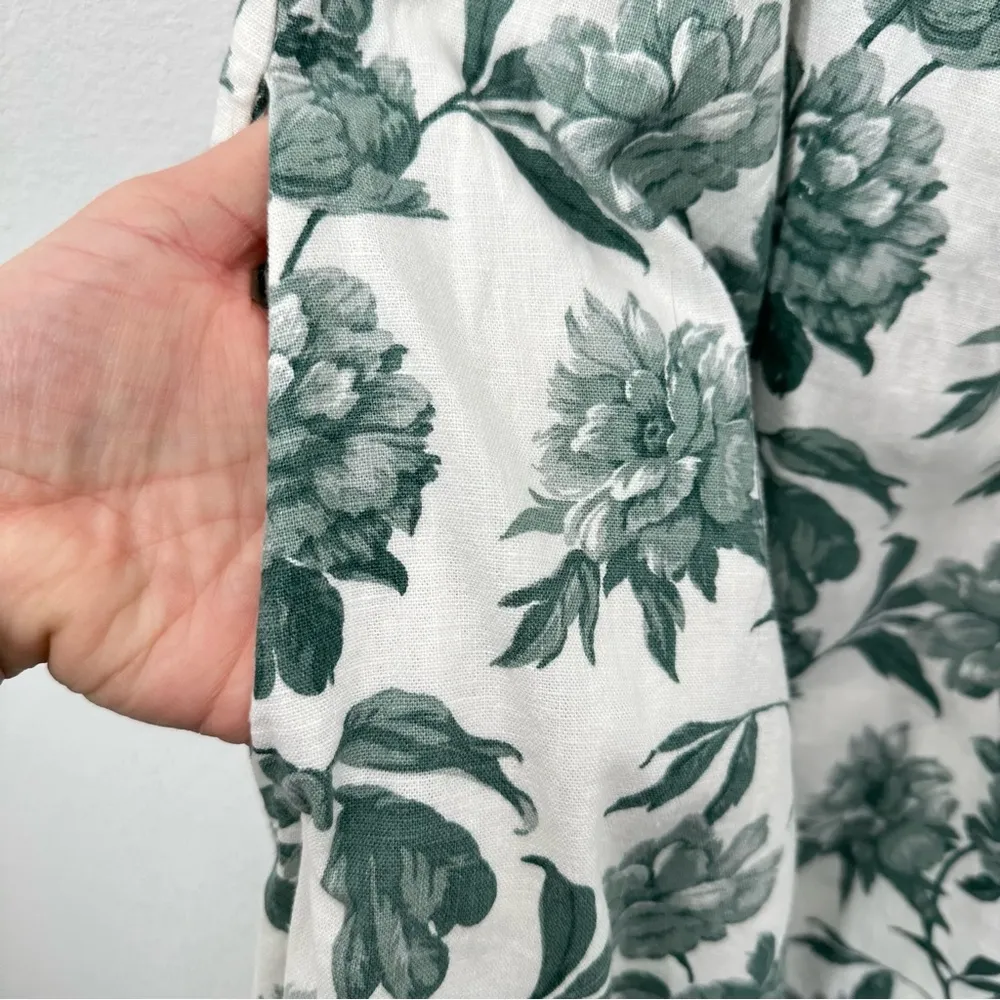 Abercrombie & Fitch Size Large Smocked Milkmaid Linen Blend Green White Dress - Image 6