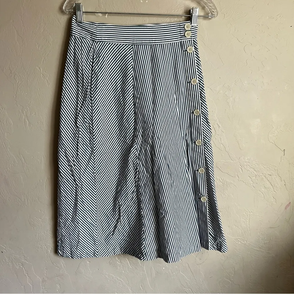 J. Crew MIDI Blue White Thalia Strip Side Button‎ Down Skirt - Image 4