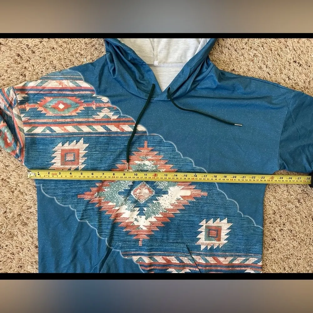 Geometric Horse Pattern Hoodie Long Sleeve Drawstring Pullover Western Women's L Size L - Image 4