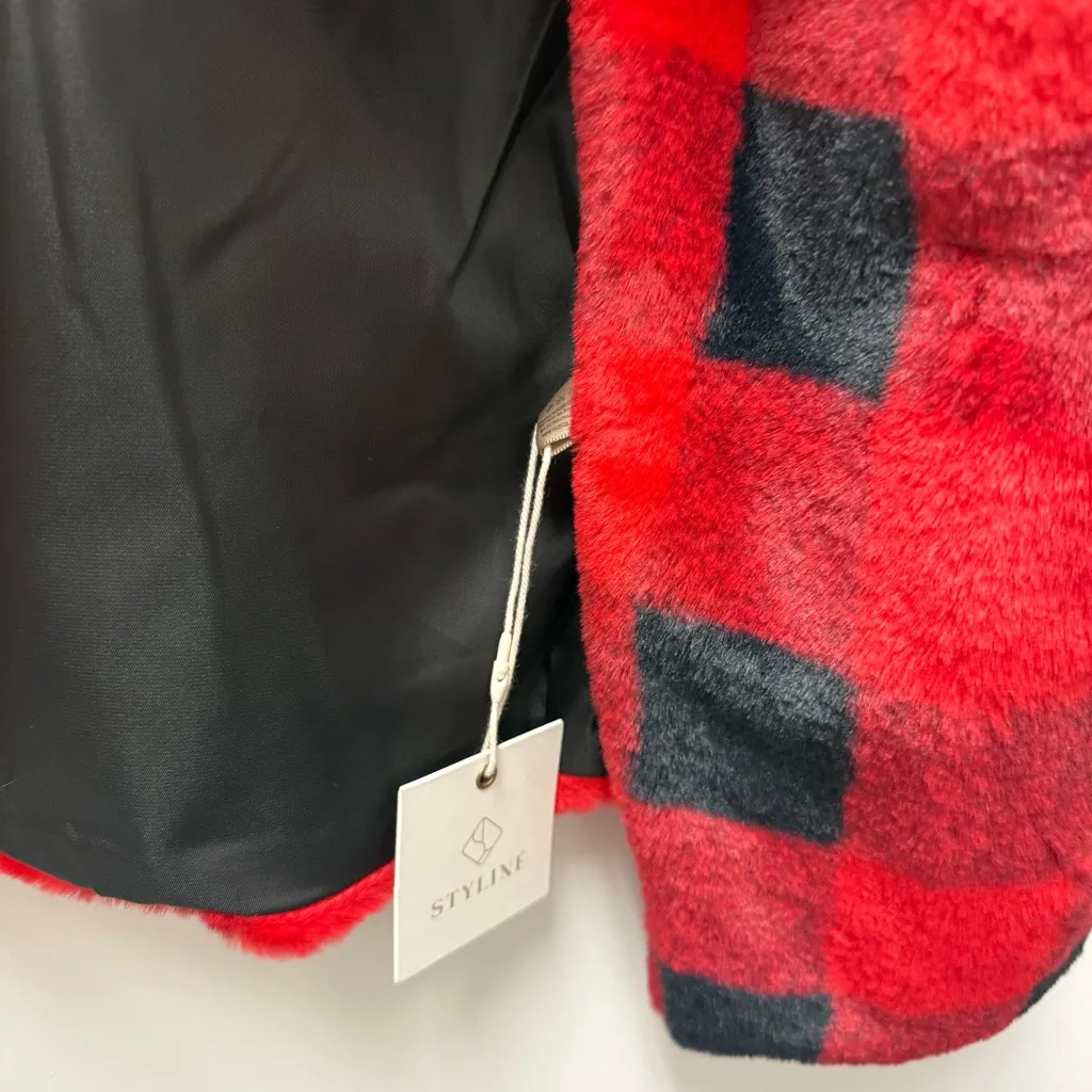 NWT Styline Faux Fur Buffalo Plaid Vest, Red & Black | OS Size undefined - Image 6