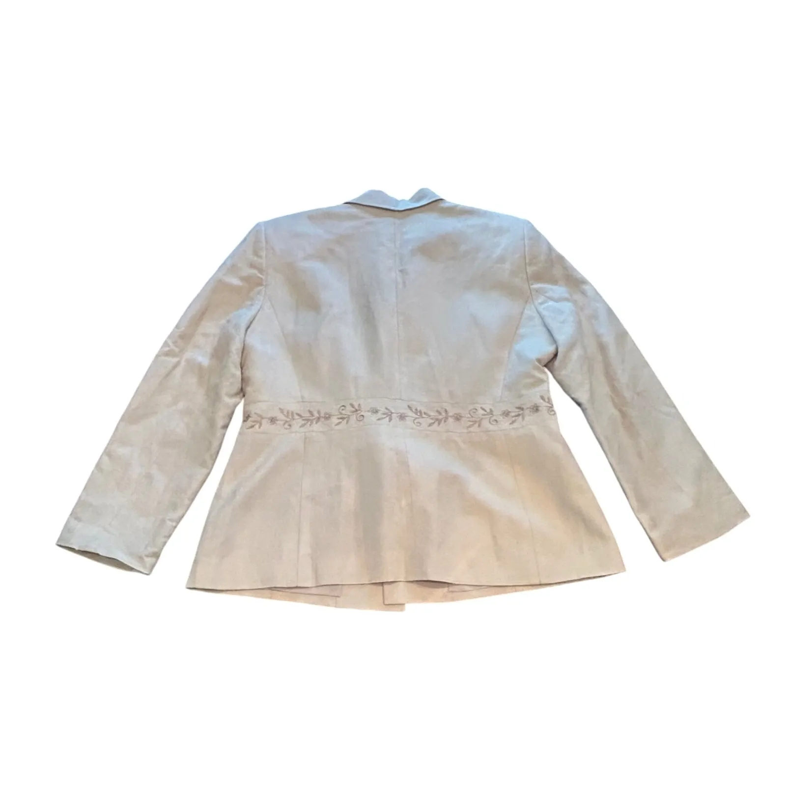 Kasper Petite Beige Floral Embroidered Linen Blend Blazer Jacket Womens Size 12P - Image 5