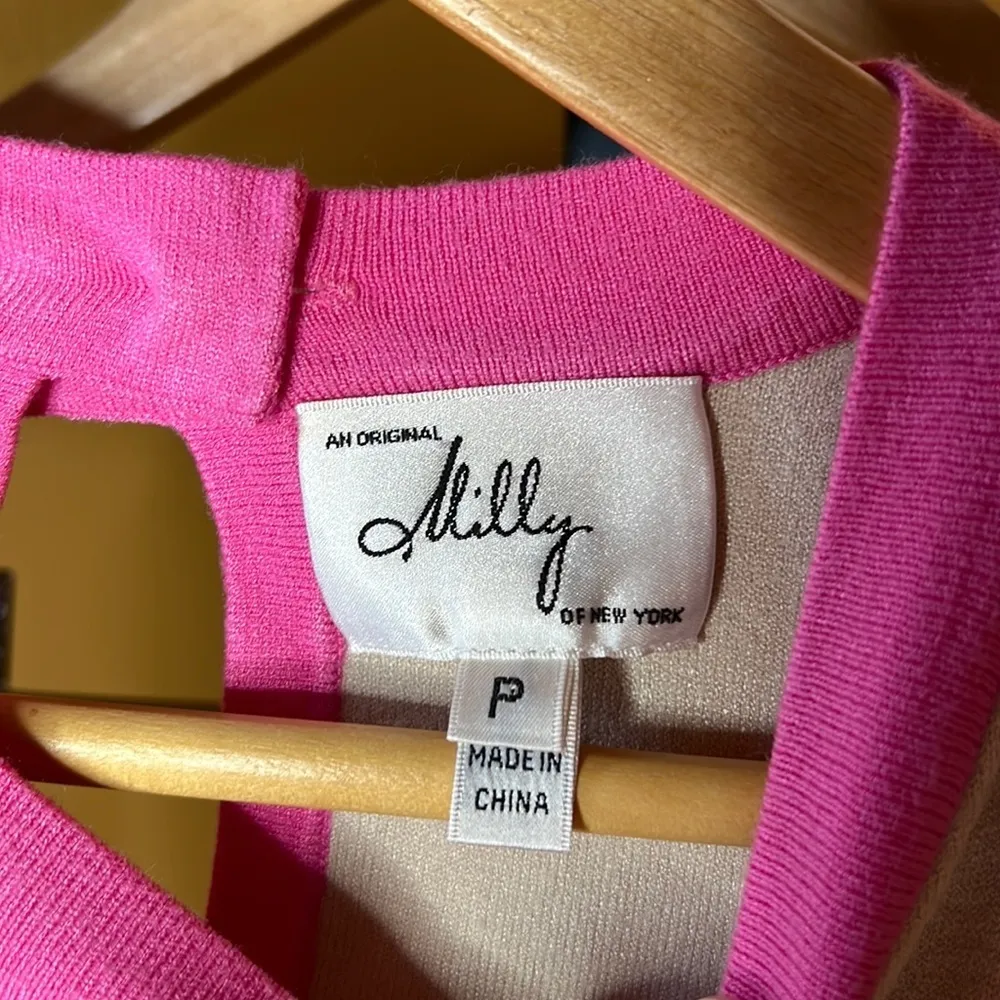 MILLY Knit Small Colorblock Pattern Tan Pink Mini Dress Size Small - Image 5