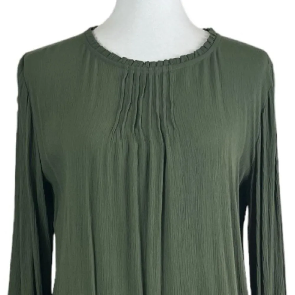 Time and Tru Blouse Boho Gauze Lace Pullover Olive Green Women’s Size Medium - Image 5