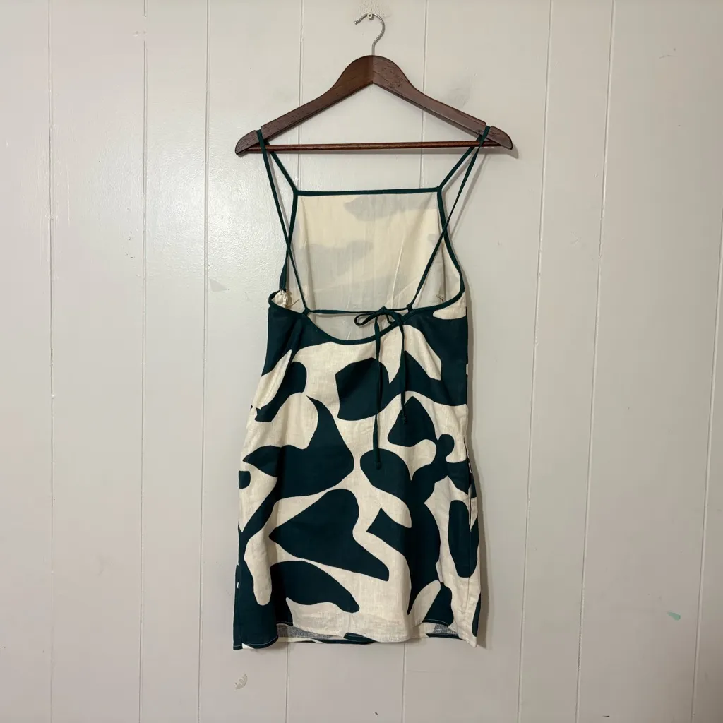 Abercrombie & Fitch Linen Blend Apron Mini Dress Green White Abstract NWT Size S - Image 9