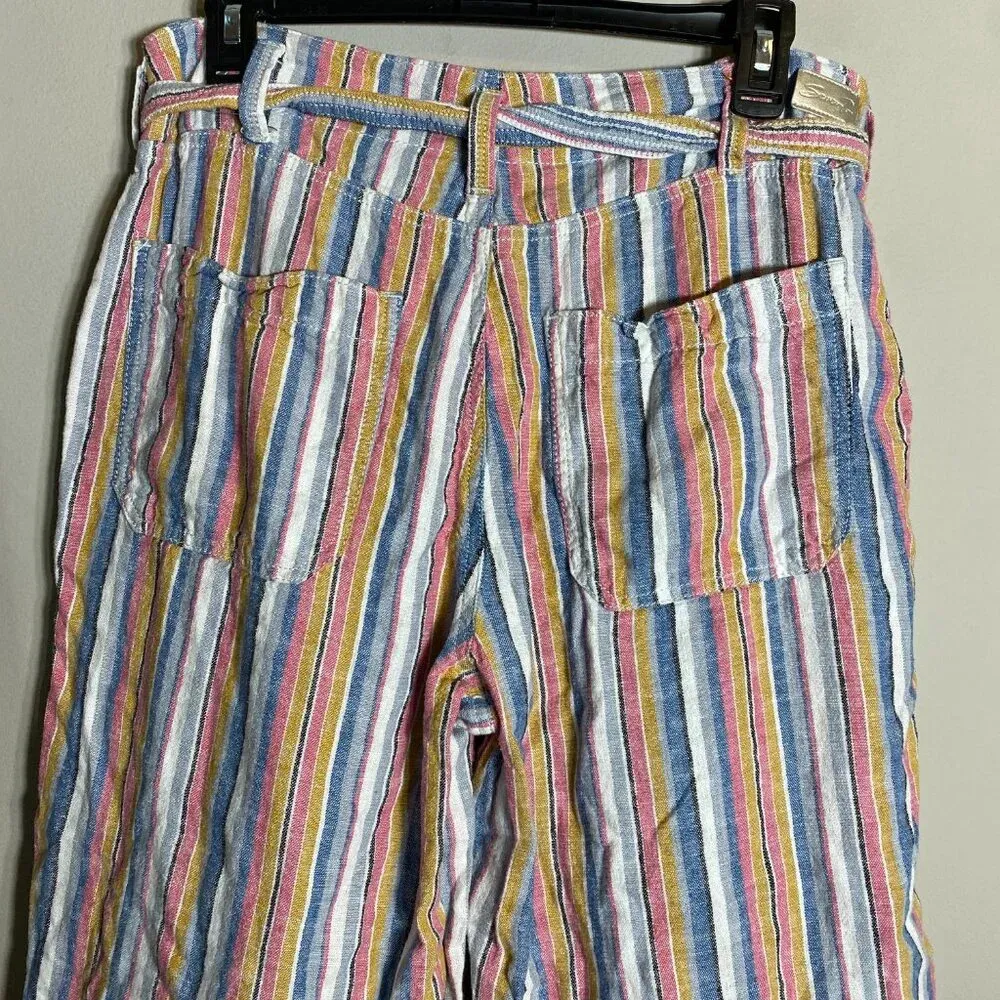 7 For All Mankind Striped Linen Wide Leg Pants Women's Size 10 Multicolor Ankle - Image 10