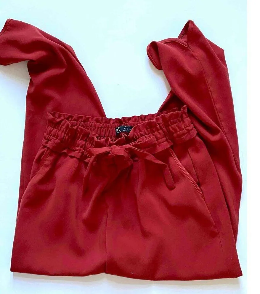 ZARA TRF Paperbag Elastic Pull On Pants Rust Orange Size XS - Image 6