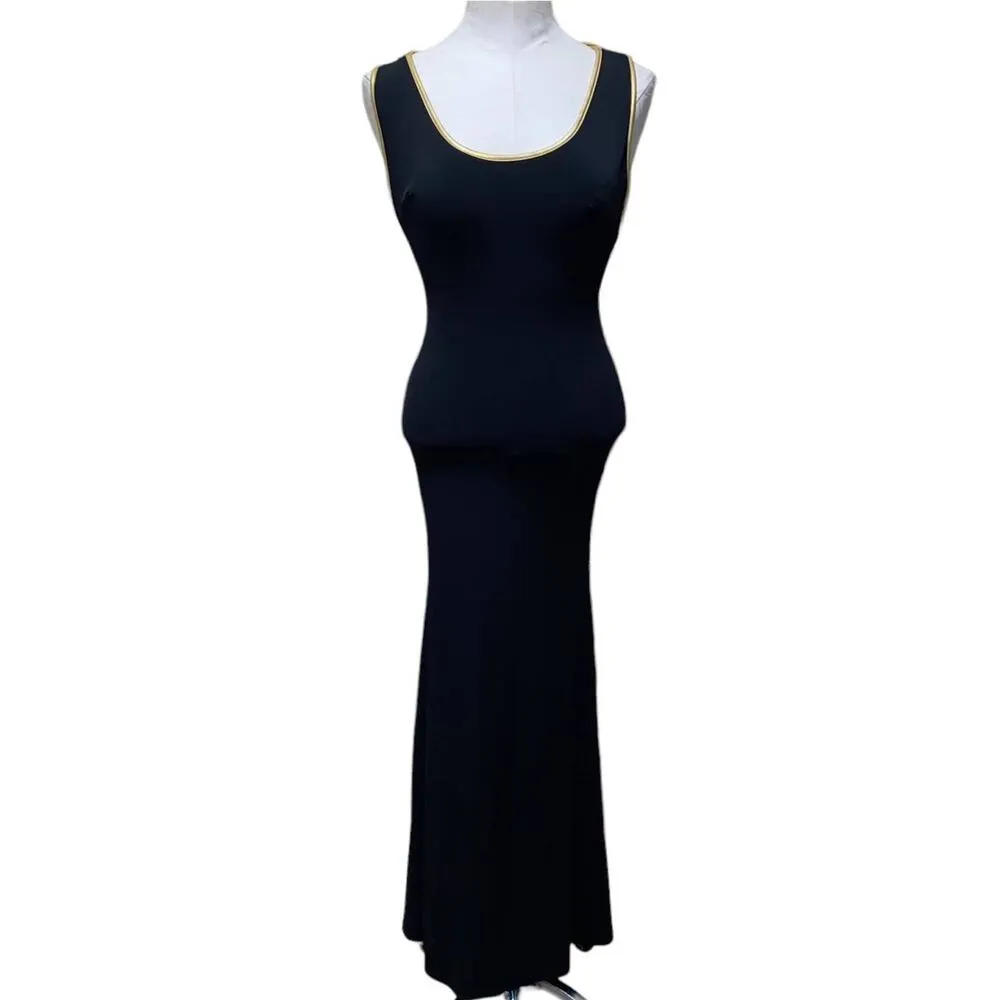A'Gaci Cross Back Sleeveless Maxi Formal Dress Size Small Black and Gold - Image 3