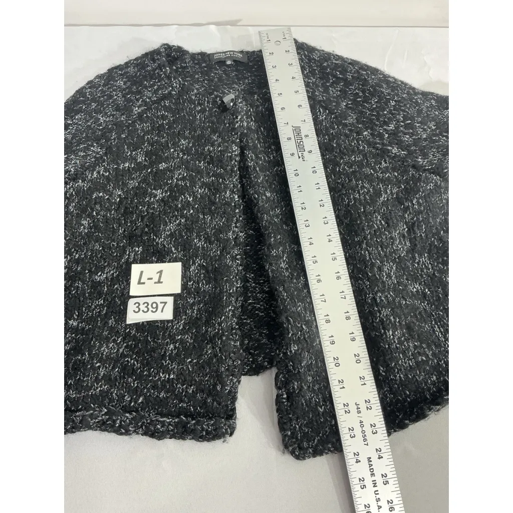 Womans Jones NY Woman Black Gray Metallic 1 Button Crop Cardigan Sweater 2x - Image 6