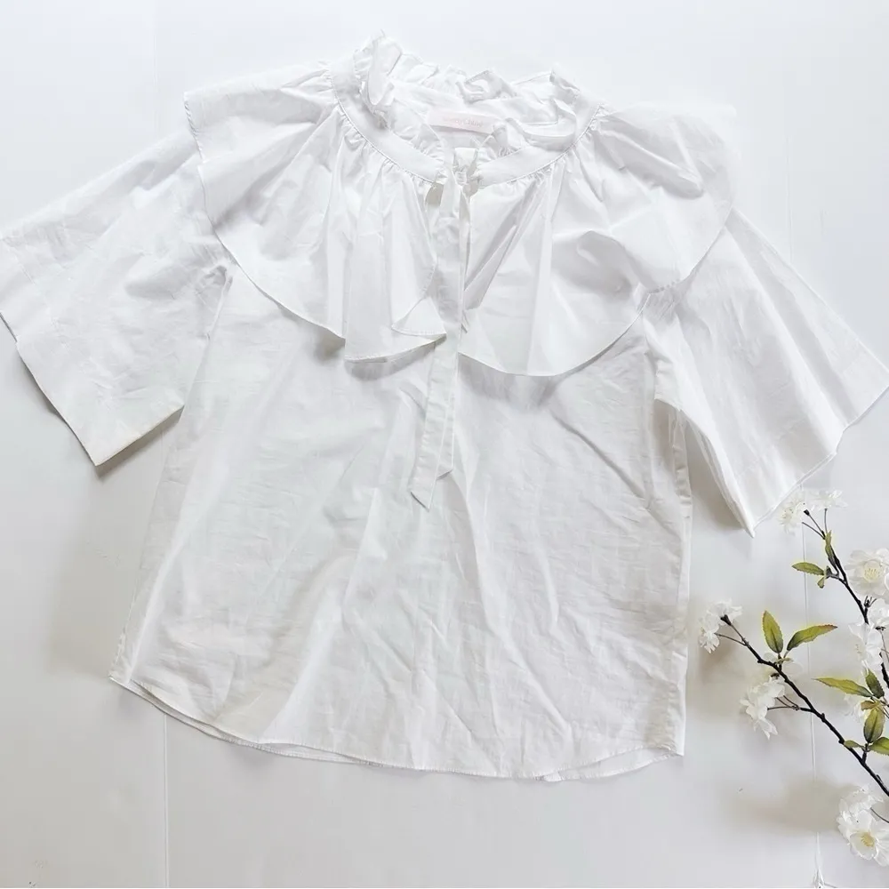 NEW See By Chloe Women’s White Cotton Poplin Short Sleeve Blouse Top Size 8 - Image 5