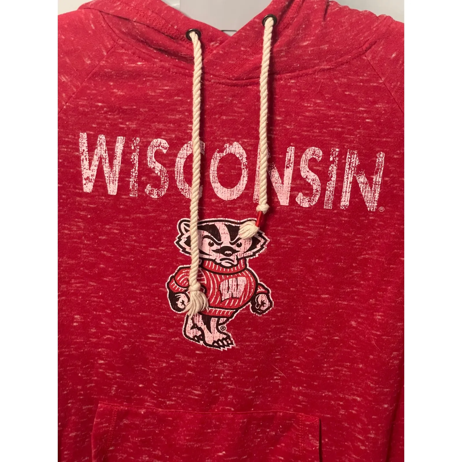 Wisconsin Badgers Colosseum Women's Hoodie Red White Heathered‎ Sweatshirt M - Image 2