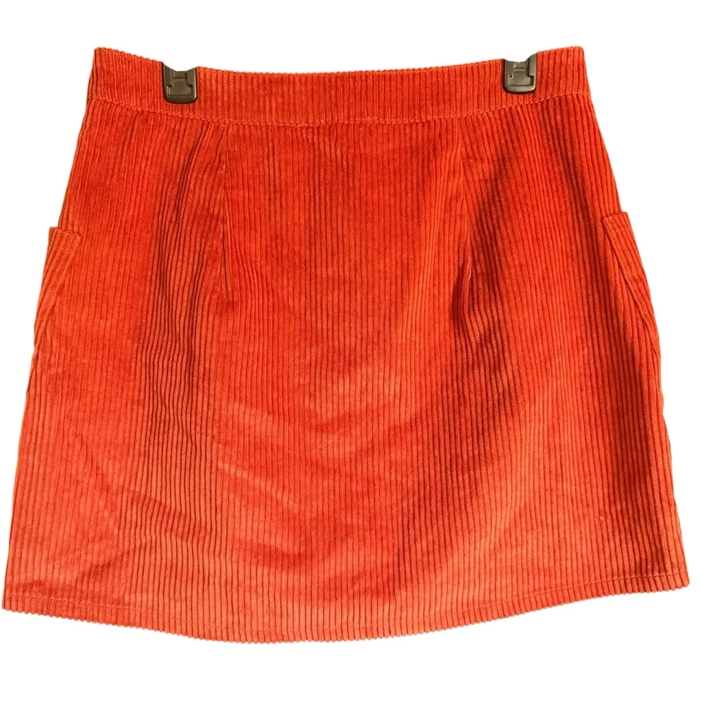 Charlotte Russe Women’s Vibrant Orange Corduroy Front Button Mini Skirt- Large - Image 4