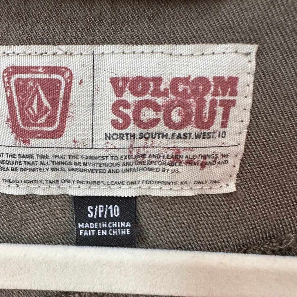 Volcom Scout Faux Wrap Midi Sleeveless Army Green “Make Rock and Love” Dress - Image 3