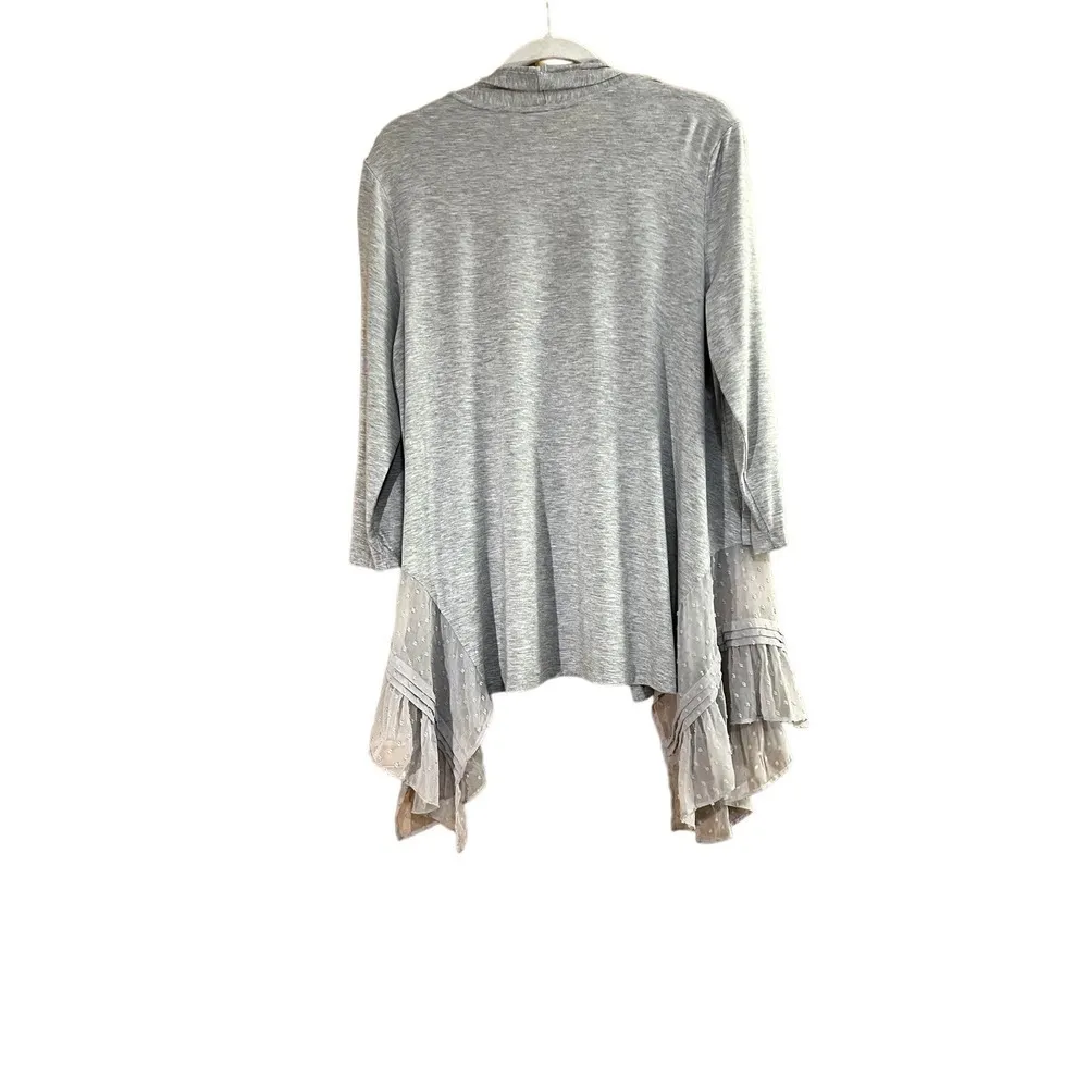 LOGO Lori Goldstein open front cardigan with lace side panels & long sleeves Gray Size M - Image 2