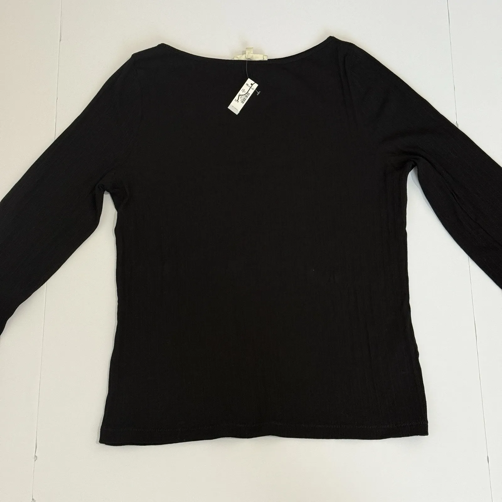 Madewell Ribbed Long-Sleeve Boatneck Top WMNS XL Black Pullover Stretch Slim Fit - Image 2