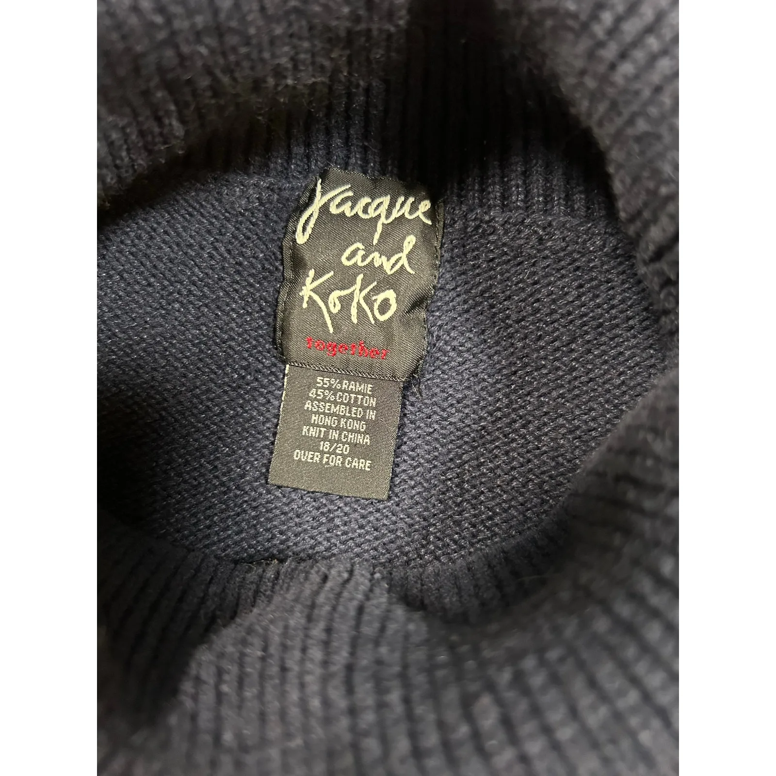 VTG Jacque & Koko Together Navy American Flag Sweater Turtle Neck Women's 18/20 Blue - Image 4