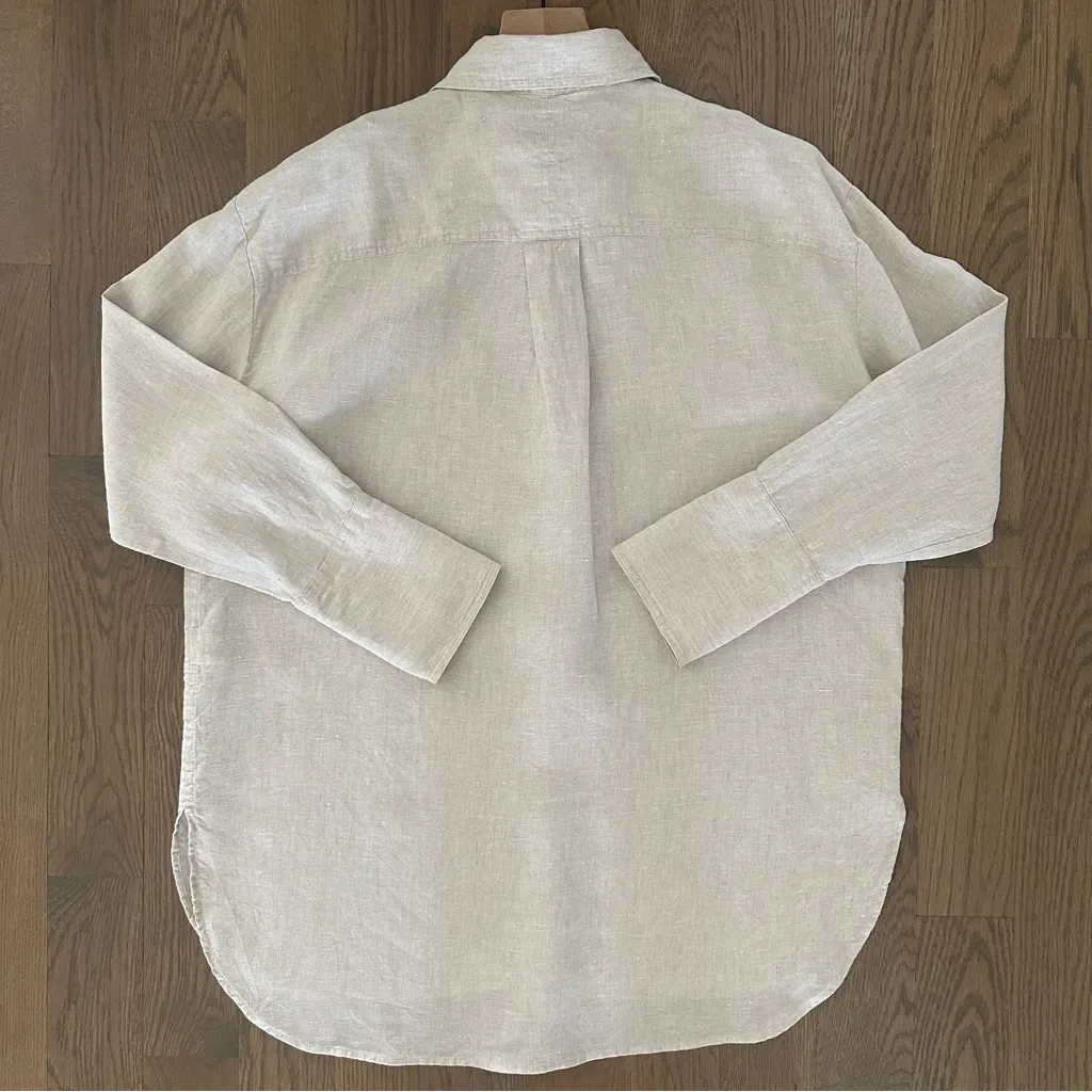 Banana Republic 100% Linen Button Front French Cuff Shirt in Beige Tan Medium - Image 7