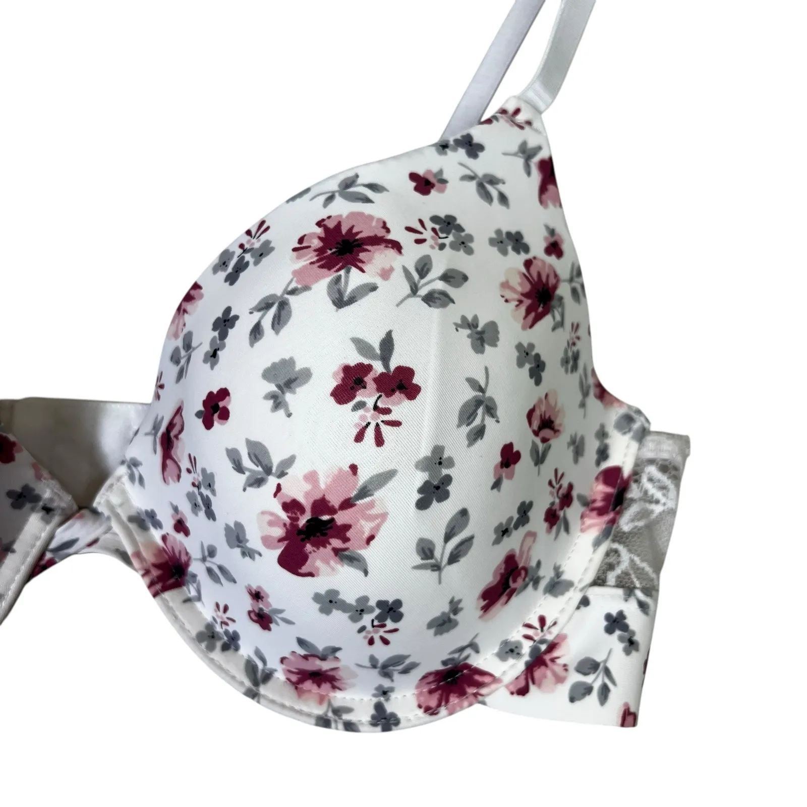 Laura Ashley Bra Womens 36C White Pink Floral Lace Underwire Romantic Coquette - Image 2