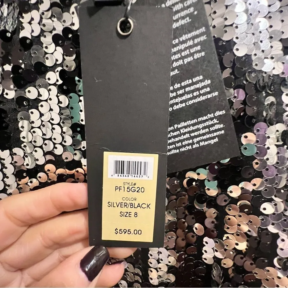 NWT Rachel‎ Zoe black and silver sequin maxi dress size 8 with front slit - Image 13