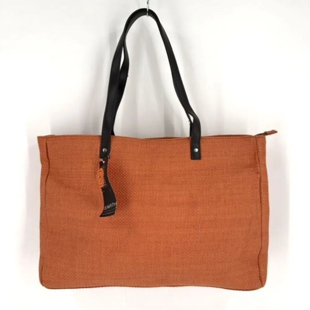 NWT Earth Axxessories Womens Woven Double‎ Handle Tote Shoulder Bag Burnt Orange - Image 4